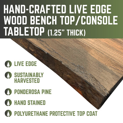 RESTORE Trail Brown Solid Live Edge Wood Console Tabletop PIPE DECOR