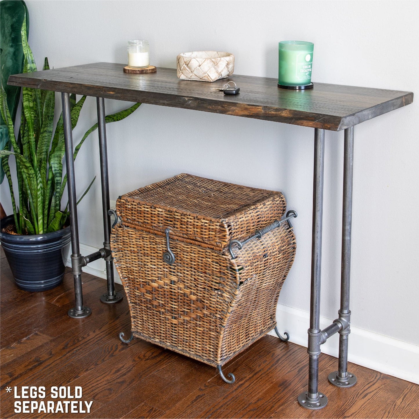 RESTORE Trail Brown Solid Live Edge Wood Console Tabletop PIPE DECOR