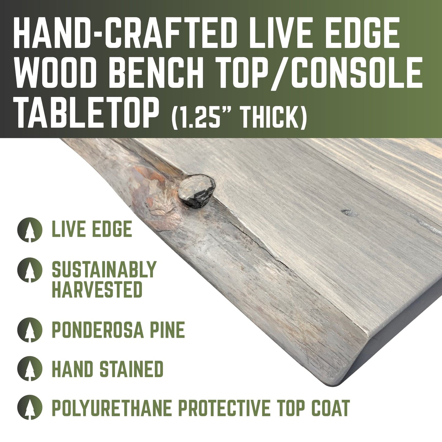 RESTORE Riverstone Grey Solid Live Edge Wood Console Tabletop PIPE DECOR