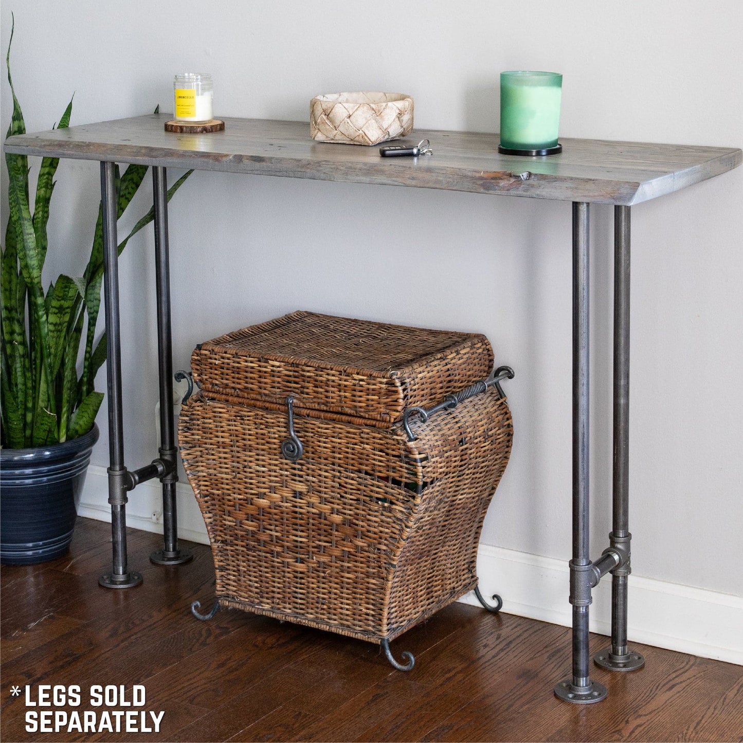 RESTORE Riverstone Grey Solid Live Edge Wood Console Tabletop PIPE DECOR