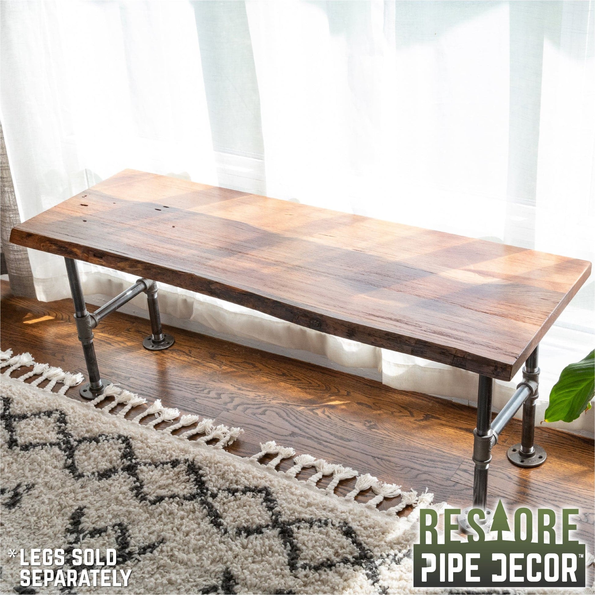 RESTORE Sunset Cedar Solid Live Edge Wood Console Tabletop PIPE DECOR