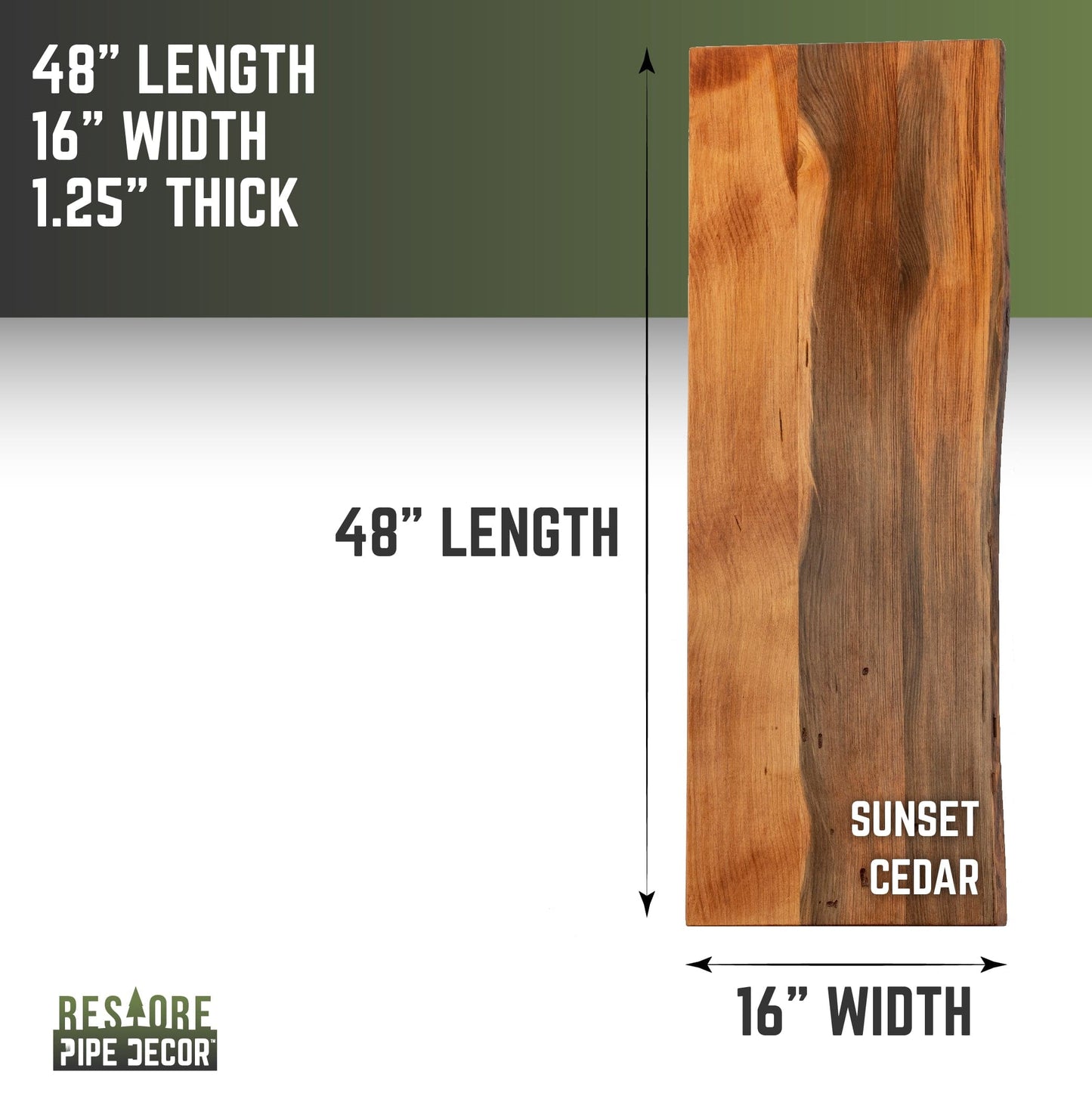 RESTORE Sunset Cedar Solid Live Edge Wood Console Tabletop PIPE DECOR