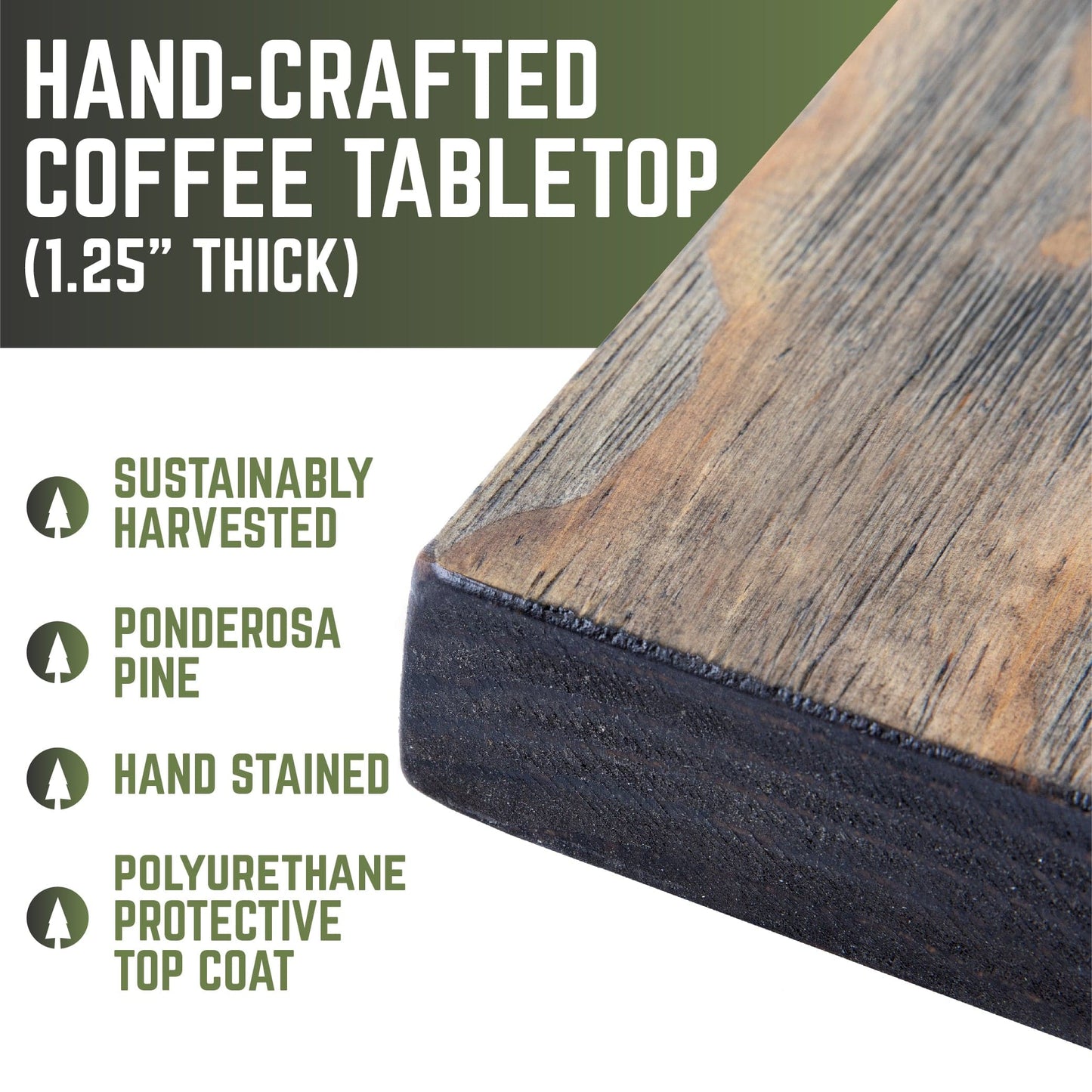RESTORE Boulder Black Solid Wood Coffee Tabletop PIPE DECOR