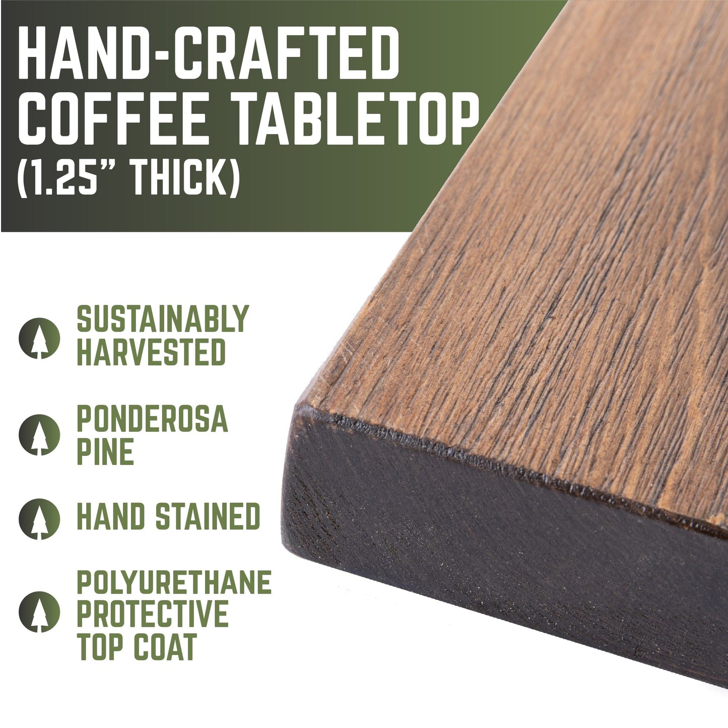 RESTORE Trail Brown Solid Wood Coffee Tabletop PIPE DECOR