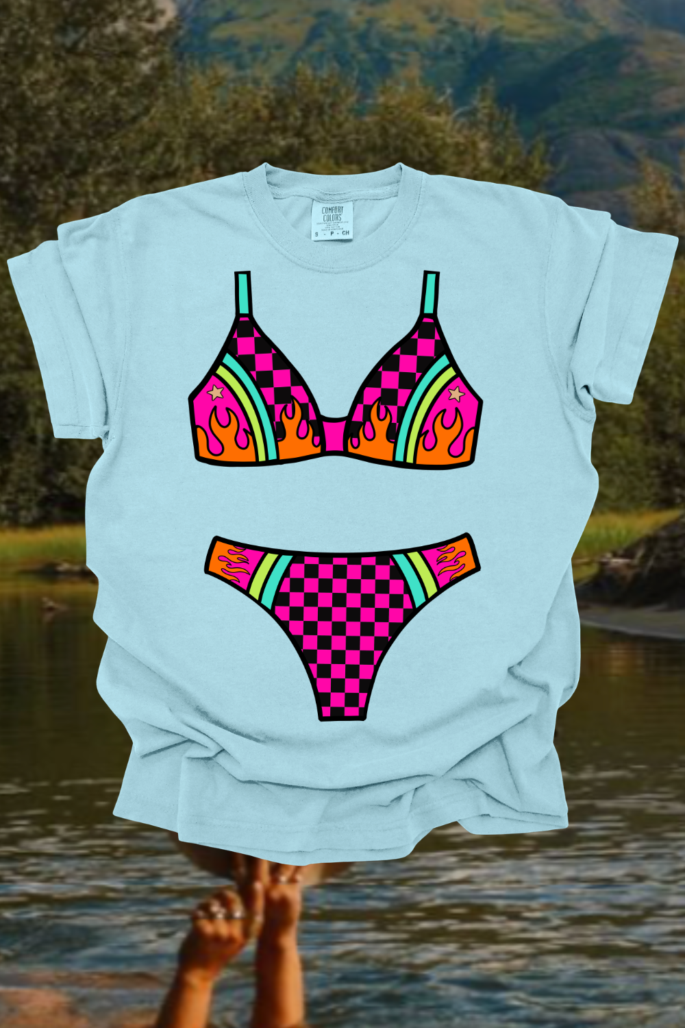 Pink Checkered Bikini Graphic Tee Spurs & Spades Boutique