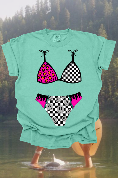 Checkered Flame Bikini Graphic Tee Spurs & Spades Boutique