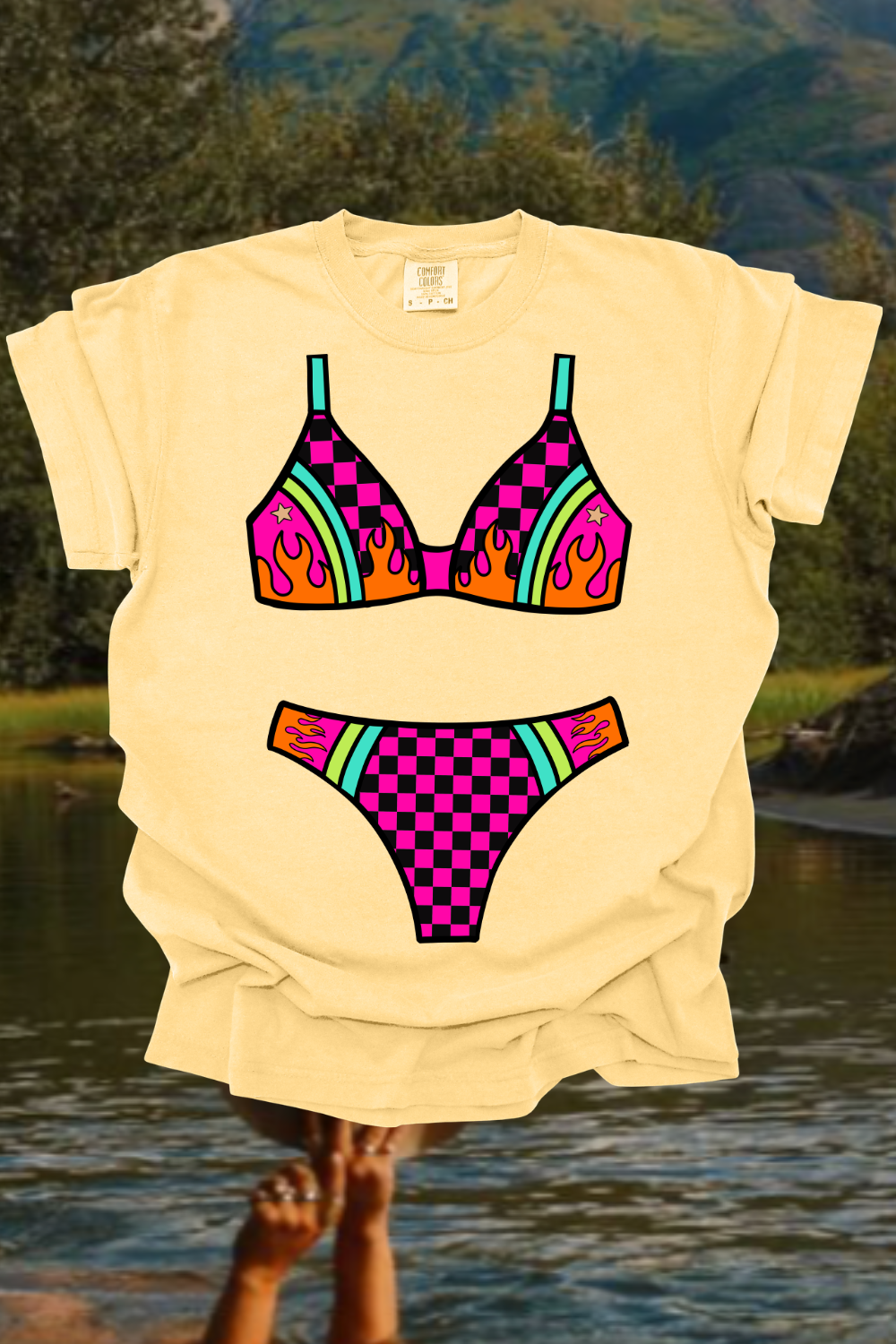 Pink Checkered Bikini Graphic Tee Spurs & Spades Boutique