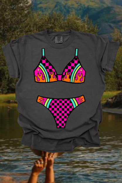 Pink Checkered Bikini Graphic Tee Spurs & Spades Boutique