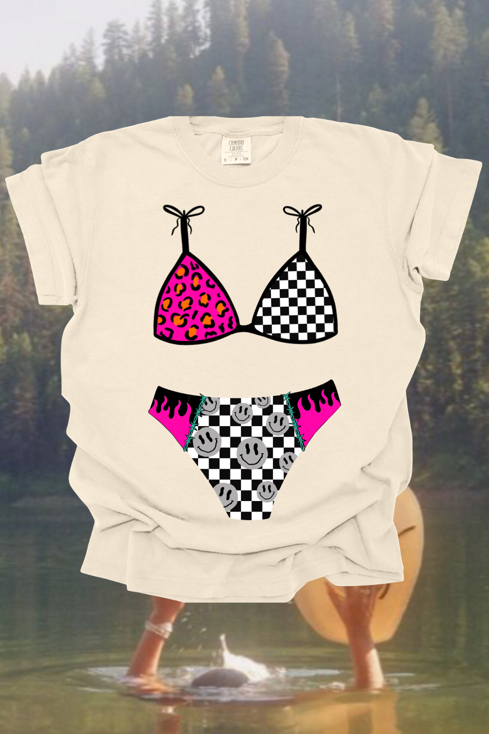 Checkered Flame Bikini Graphic Tee Spurs & Spades Boutique