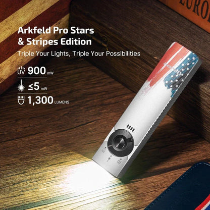 OLIGHT ARKFELDPRO3RSTARS Arkfeld Pro Flat EDC Flashlight with LED Light UV and Laser - Stars & Stripes Edition VM Hardware