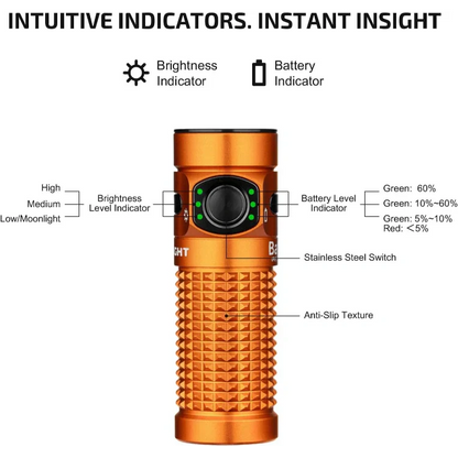 OLIGHT BATON4KITOG Baton 4 Powerful EDC Flashlight 1300 Lumens - Orange-Premium (With Charging Case) VM Hardware