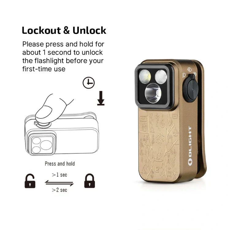 OLIGHT OCLIPPROAS Oclip Pro Clip on Flashlight with Floodlight - Ancient Script VM Hardware