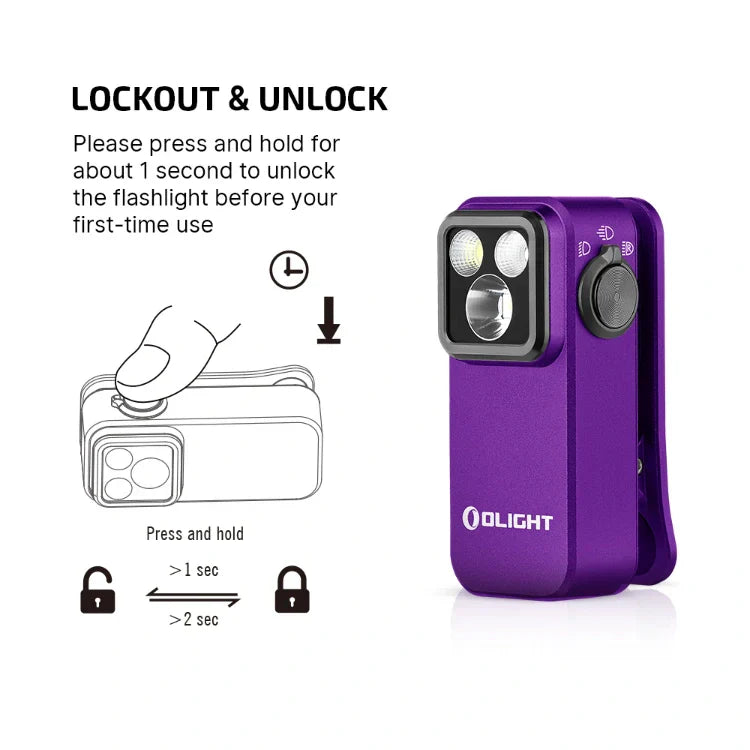 OLIGHT OCLIPPROPU Oclip Pro Clip on Flashlight with Floodlight - Purple VM Hardware