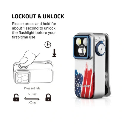 OLIGHT OCLIPPROSTARS Oclip Pro Clip on Flashlight with Floodlight Spotlight and Red Light - Stars & Stripes Edition VM Hardware