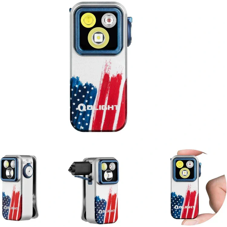 OLIGHT OCLIPPROSTARS Oclip Pro Clip on Flashlight with Floodlight Spotlight and Red Light - Stars & Stripes Edition VM Hardware