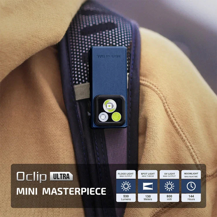 OLIGHT OCLIPULTRANVBU Oclip Ultra Clip-On EDC Light with Flood, Spot, and UV Modes - Navy Blue VM Hardware
