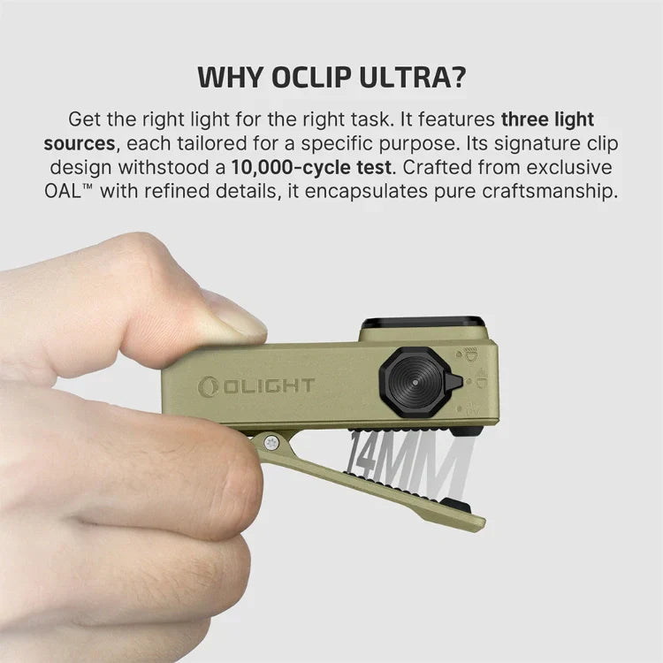 OLIGHT OCLIPULTRAOAL Oclip Ultra Clip-On EDC Light with Flood, Spot, and UV Modes - Olive Green VM Hardware