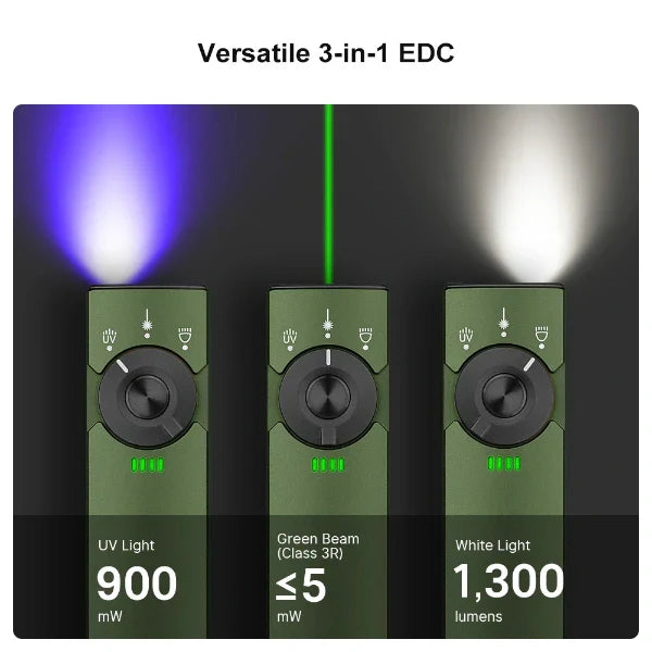 OLIGHT ARKFELDPRO3RODGV3 Arkfeld Pro Flat EDC Flashlight with LED Light UV and Laser - OD Green VM Hardware