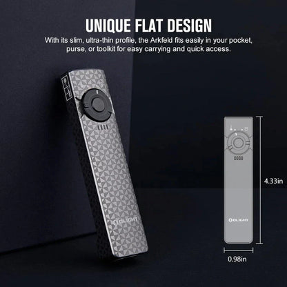 OLIGHT ARKFELDPWGMGCW Arkfeld Flat Flashlight with Green Laser & White Light - Pinwheel Gunmetal Grey VM Hardware