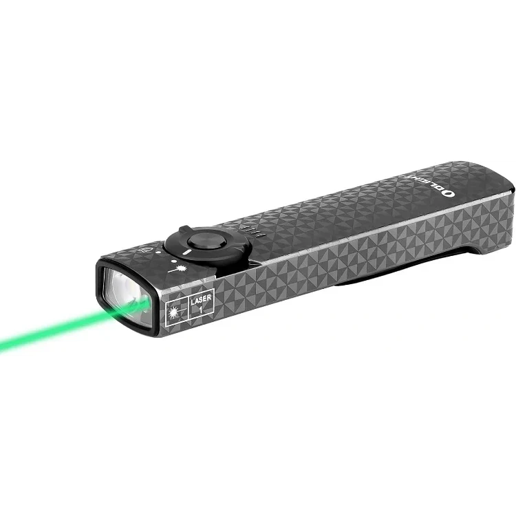 OLIGHT ARKFELDPWGMGCW Arkfeld Flat Flashlight with Green Laser & White Light - Pinwheel Gunmetal Grey VM Hardware