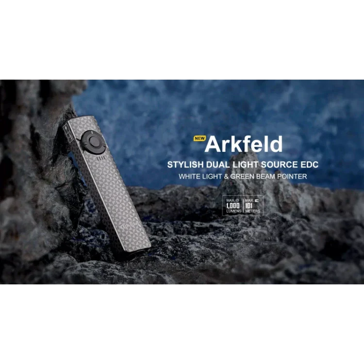 OLIGHT ARKFELDPWGMGCW Arkfeld Flat Flashlight with Green Laser & White Light - Pinwheel Gunmetal Grey VM Hardware
