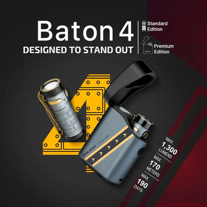 OLIGHT BATON4KITFTPL Baton 4 Powerful EDC Flashlight 1300 Lumens - Fighter Pilot-Premium VM Hardware