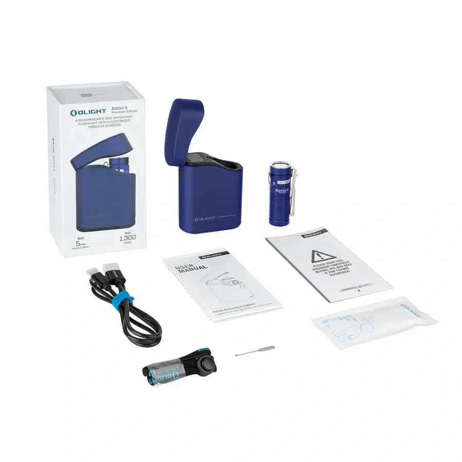 OLIGHT BATON4KITRGBU Baton 4 Powerful EDC Flashlight 1300 Lumens - Regal Blue - Premium (With Charging Case) VM Hardware