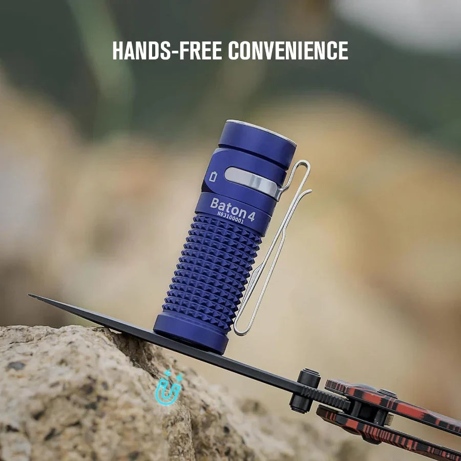 OLIGHT BATON4KITRGBU Baton 4 Powerful EDC Flashlight 1300 Lumens - Regal Blue - Premium (With Charging Case) VM Hardware