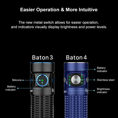 OLIGHT BATON4KITRGBU Baton 4 Powerful EDC Flashlight 1300 Lumens - Regal Blue - Premium (With Charging Case) VM Hardware