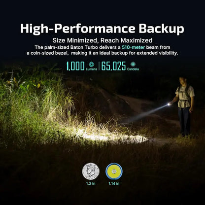 OLIGHT BATONTURBOOGCW Baton Turbo Compact EDC Flashlight with 510m Long-Range Beam - Orange VM Hardware