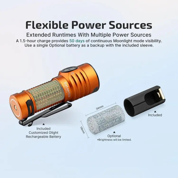 OLIGHT BATONTURBOOGCW Baton Turbo Compact EDC Flashlight with 510m Long-Range Beam - Orange VM Hardware