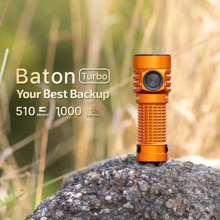 OLIGHT BATONTURBOOGCW Baton Turbo Compact EDC Flashlight with 510m Long-Range Beam - Orange VM Hardware