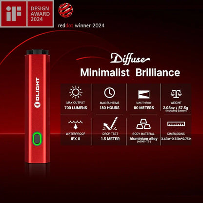 OLIGHT DIFFUSERD Diffuse 700 Lumens EDC Pocket Flashlight - Red VM Hardware