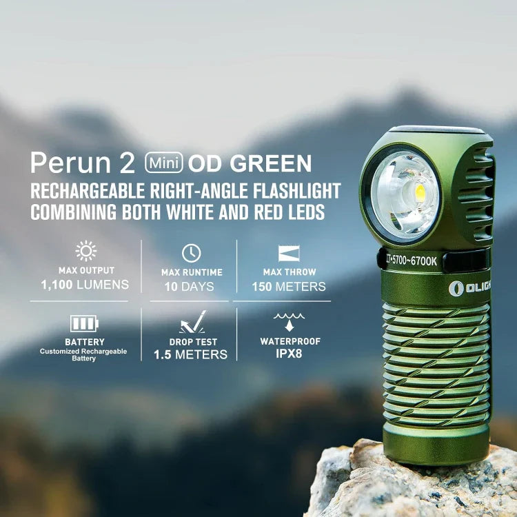 OLIGHT PERUN2MINIODGCW Perun 2 Mini LED Rechargeable Headlamp - OD Green CW(5700K~6700K) VM Hardware