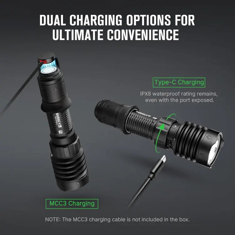 OLIGHT WARRIORX4MTBK Warrior X 4 USB-C and MCC Rechargeable Tactical Flashlight With Holster - Matte Black VM Hardware