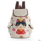 Cat Print Student Backpack, Linen Women's Backpack