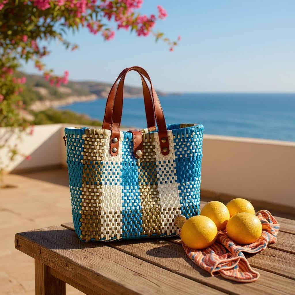 Ocean Blue & Gold Handwoven Purse by MexiMexi MexiMexi