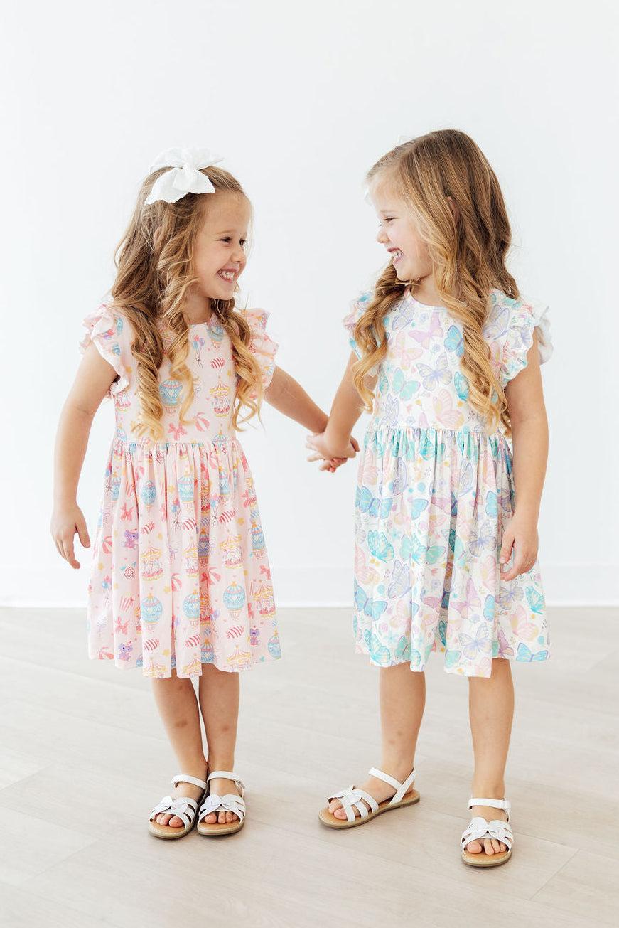 Off to the Circus Flutter Sleeve Twirl Dress
