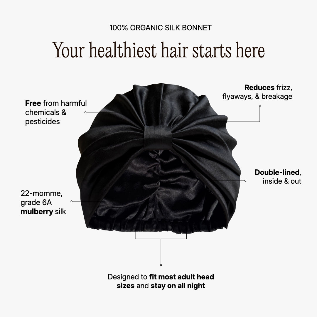Organic Silk Hair Bonnet Onyx Black LINA LENNOX