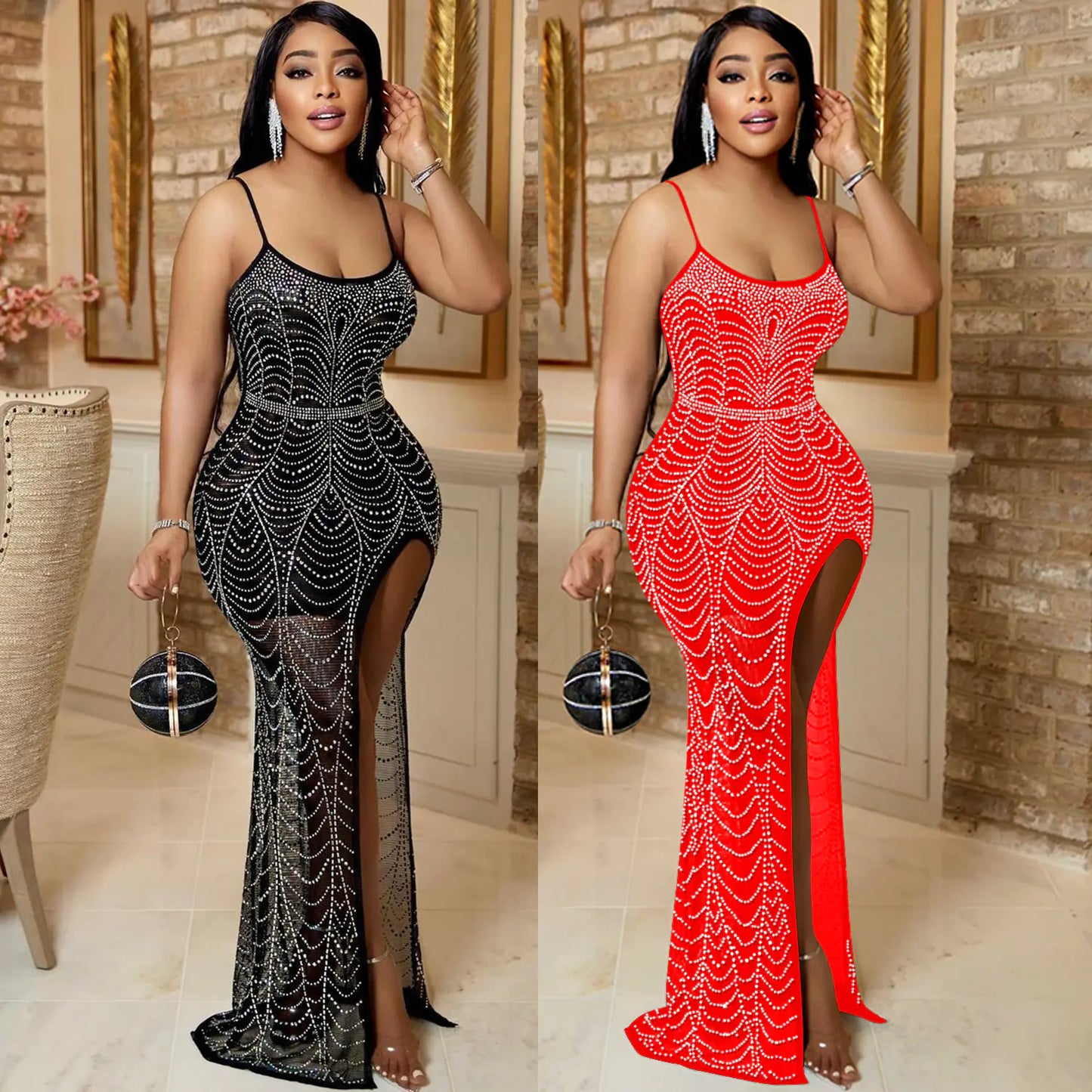 Rhinestone Sling Party Dress for Women