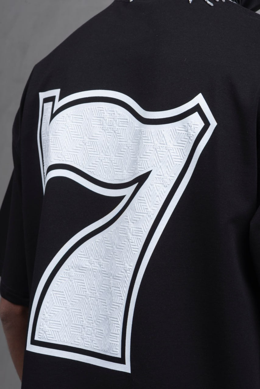Oversize Cotton Tee - "777" Graphic Print Shirt Withinblack