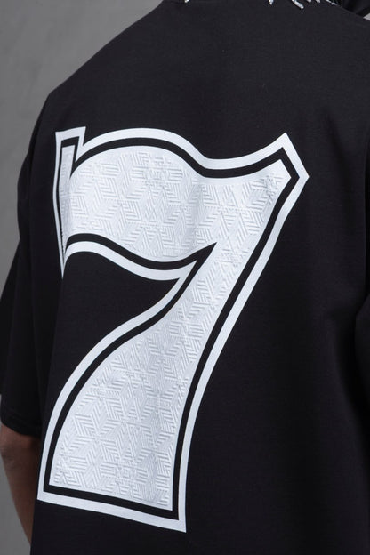 Oversize Cotton Tee - "777" Graphic Print Shirt Withinblack