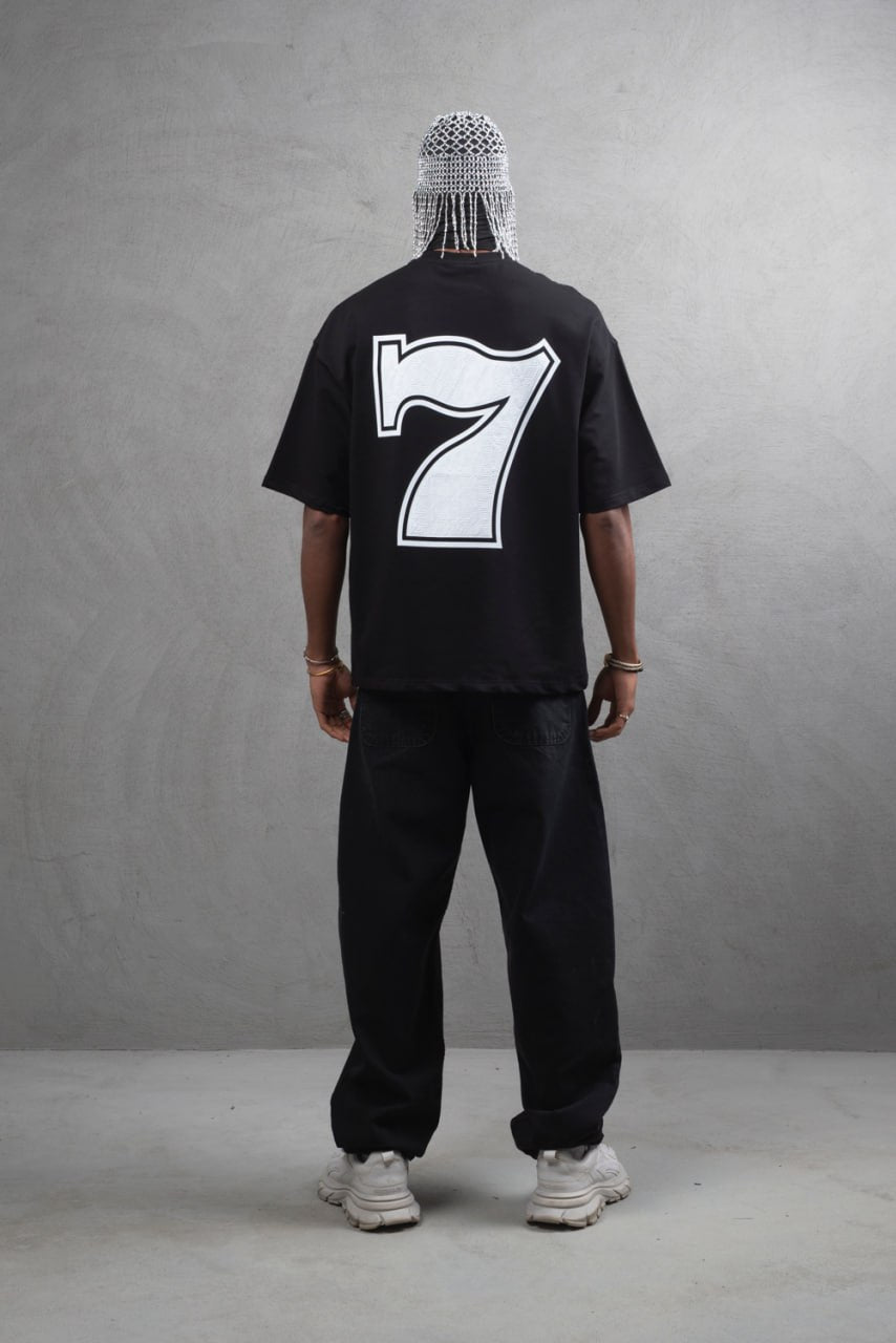 Oversize Cotton Tee - "777" Graphic Print Shirt Withinblack