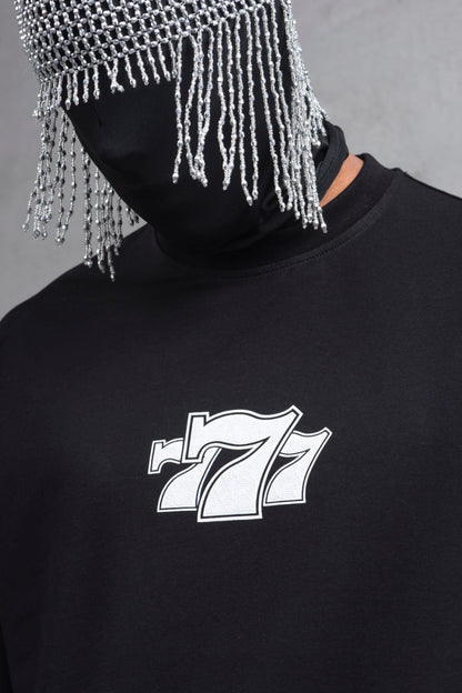 Oversize Cotton Tee - "777" Graphic Print Shirt Withinblack