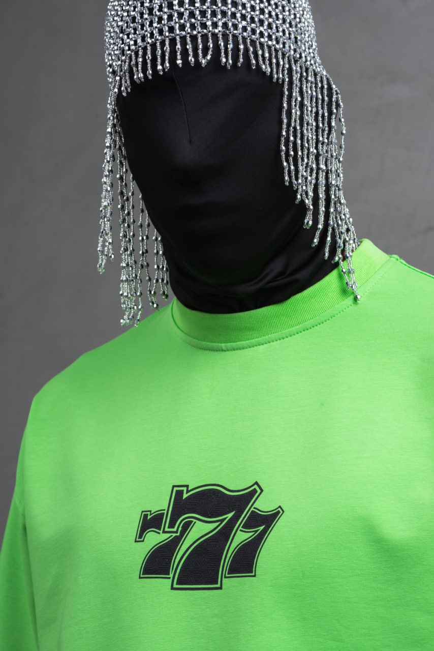 Oversize Cotton Tee - "777" Graphic Print Shirt Withinblack