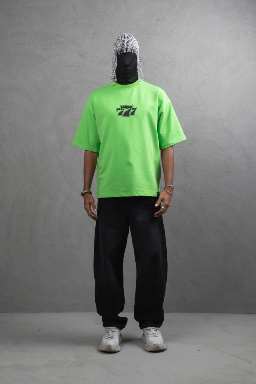 Oversize Cotton Tee - "777" Graphic Print Shirt Withinblack