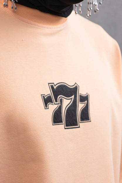 Oversize Cotton Tee - "777" Graphic Print Shirt Withinblack