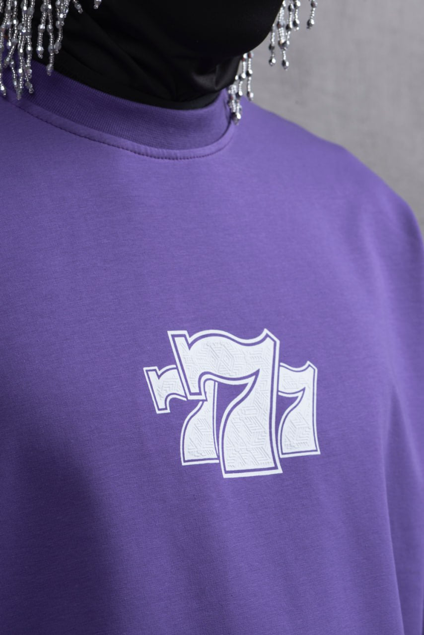 Oversize Cotton Tee - "777" Graphic Print Shirt Withinblack