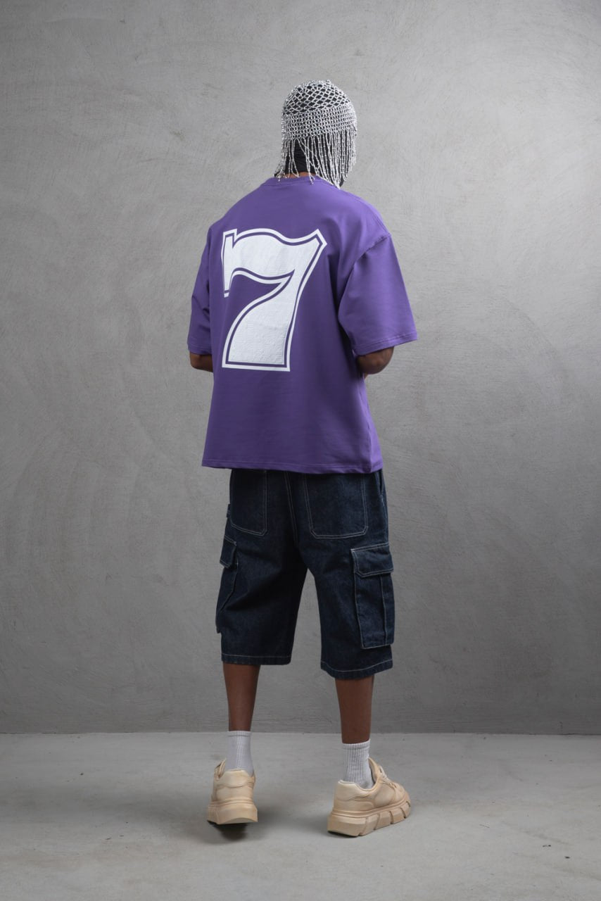 Oversize Cotton Tee - "777" Graphic Print Shirt Withinblack