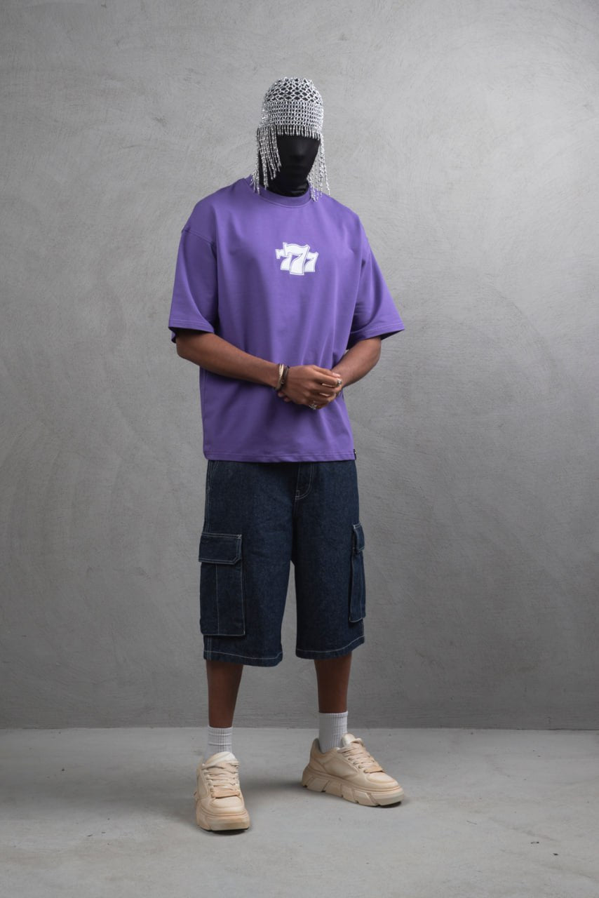 Oversize Cotton Tee - "777" Graphic Print Shirt Withinblack